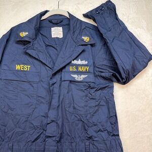 Vintage US Navy Flight Suit Coveralls Blue WEST Patch Aviation Jumpsuit